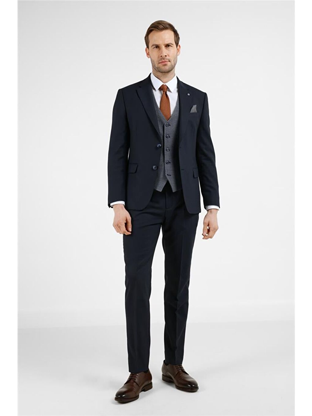 Lacivert Mono Yaka Kazayağı Desen 6 Drop Slim Fit Takım Elbise 1001255173-2