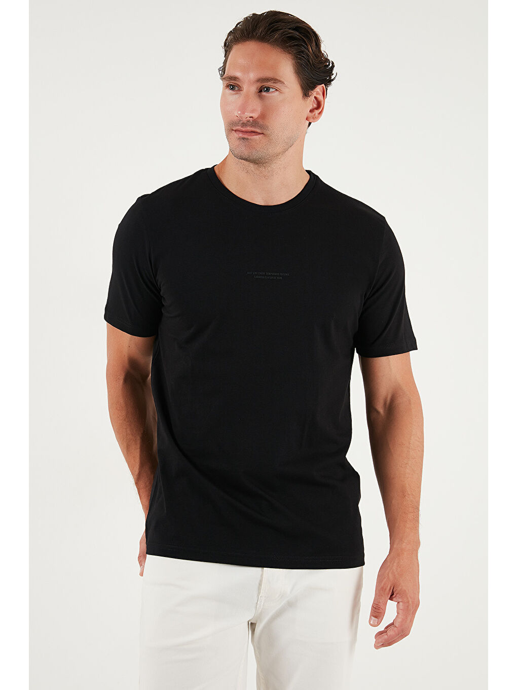 Siyah Pamuklu Baskılı Regular Fit Bisiklet Yaka %100 Pamuk Tişört 59020205-2