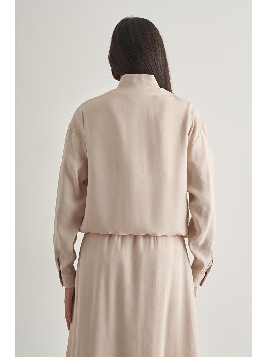 Bej İp Büzgülü Torba Cepli Modal Karışımlı Taş Rengi Ceket-2