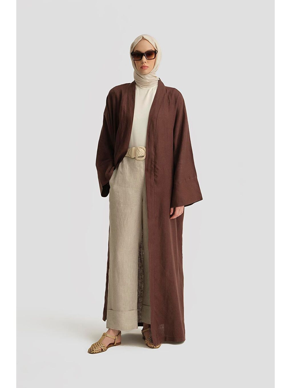 ARMİNE Keten Abaya 25Yd4230 Kahverengi