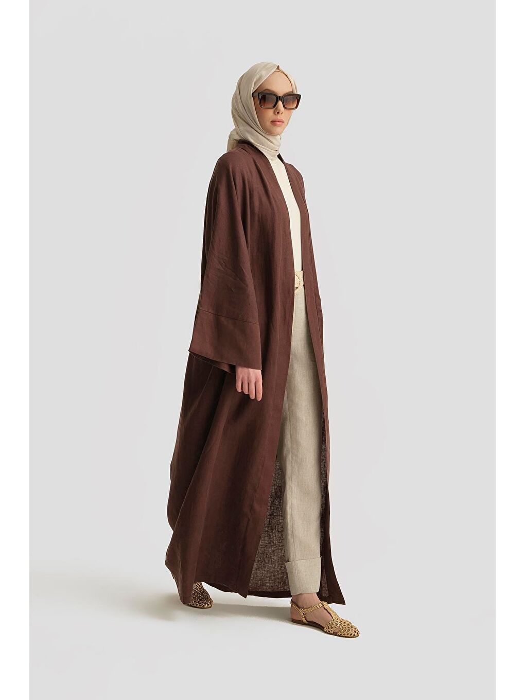ARMİNE Keten Abaya 25Yd4230 Kahverengi - 1