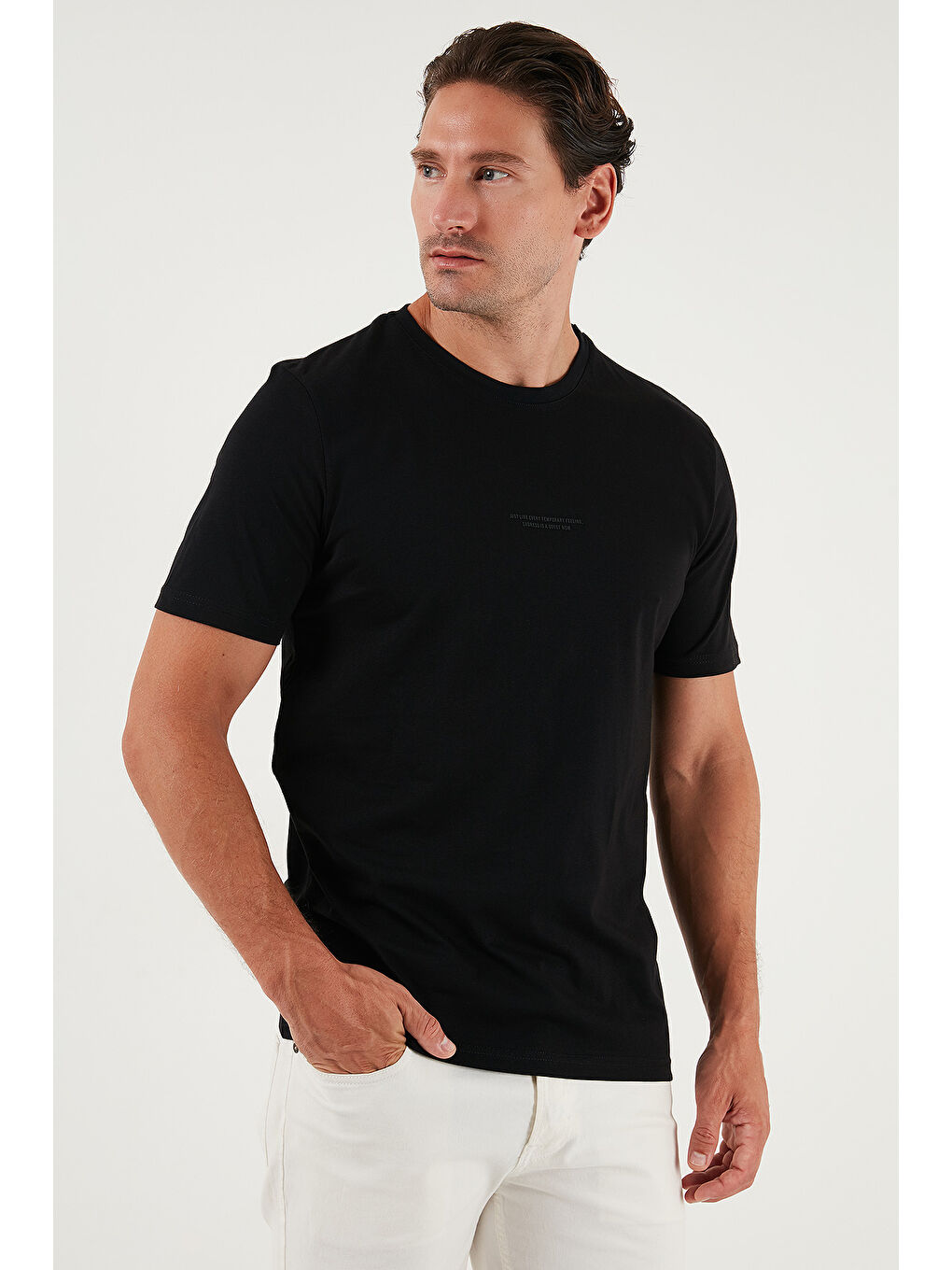 Siyah Pamuklu Baskılı Regular Fit Bisiklet Yaka %100 Pamuk Tişört 59020205-3