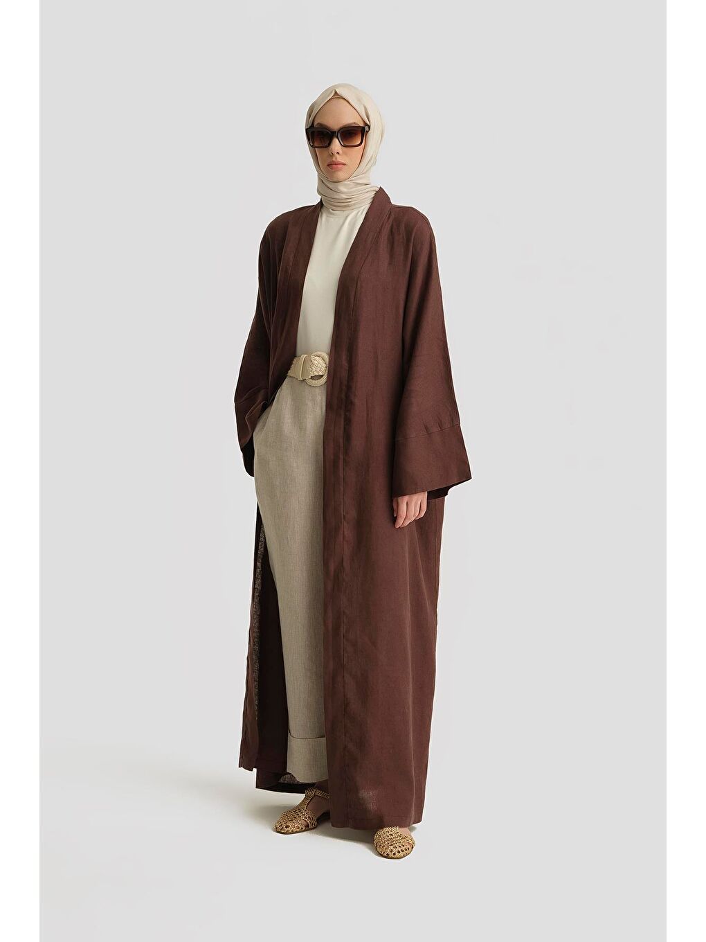 ARMİNE Keten Abaya 25Yd4230 Kahverengi - 2