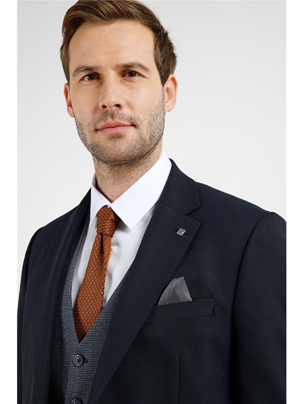 Lacivert Mono Yaka Kazayağı Desen 6 Drop Slim Fit Takım Elbise 1001255173-4