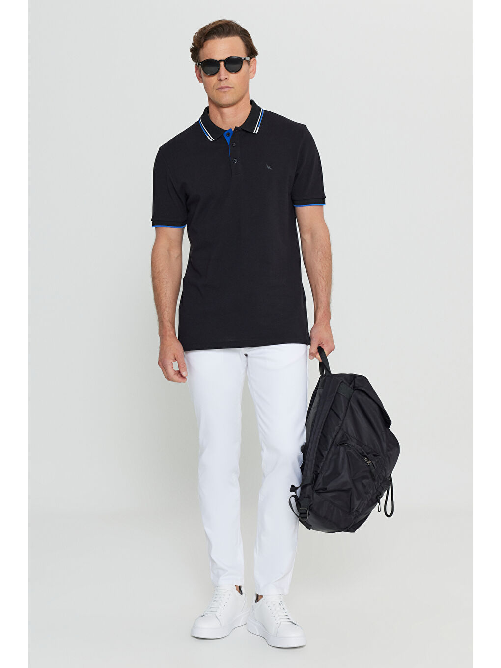 Erkek Siyah %100 Pamuk Slim Fit Dar Kesim Polo Yaka Tişört-1