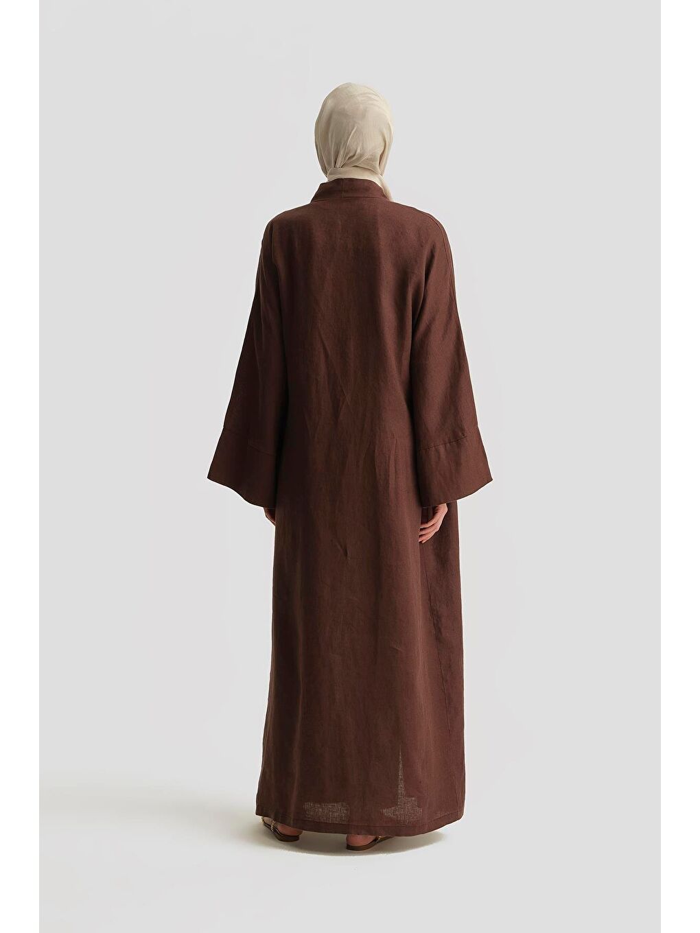 ARMİNE Keten Abaya 25Yd4230 Kahverengi - 5