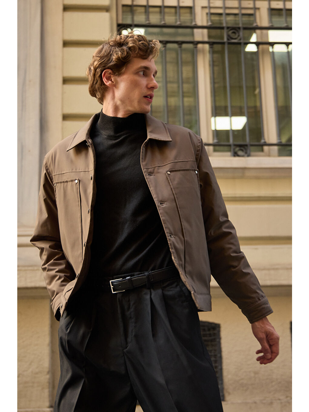 Erkek Modelli Kapitoneli Mont Ceket Kahverengi-2