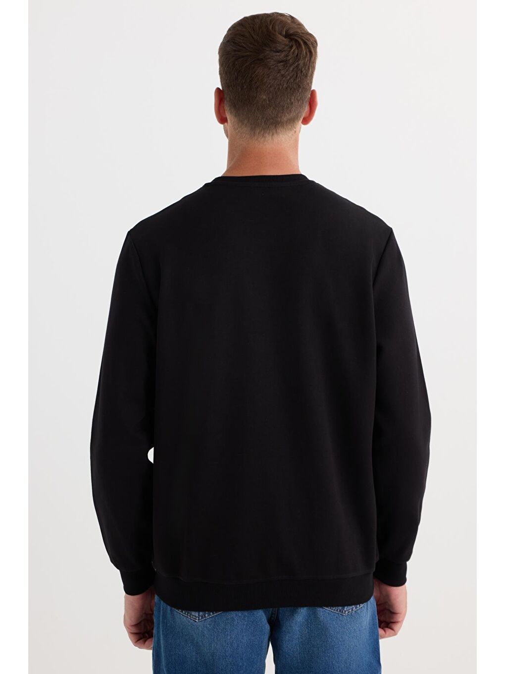 Unisex Relax Fit Rahat Kesim Pamuklu Yumuşak Dokulu Bisklet Yaka İç Polarlı Baskılı Siyah Sweatshirt-6