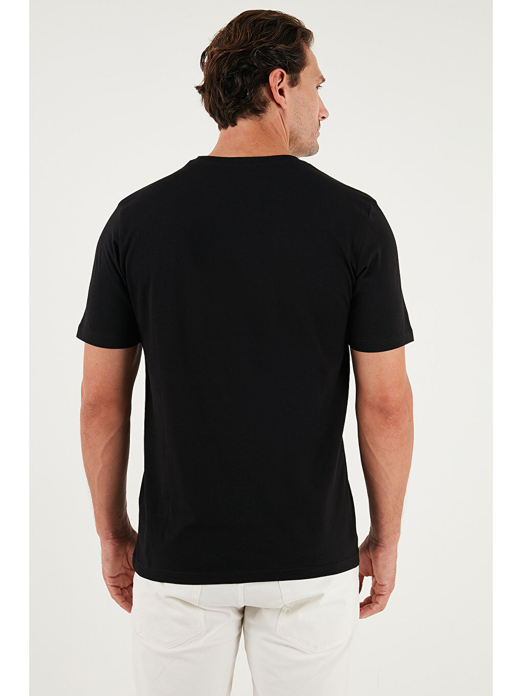 Siyah Pamuklu Baskılı Regular Fit Bisiklet Yaka %100 Pamuk Tişört 59020205-5