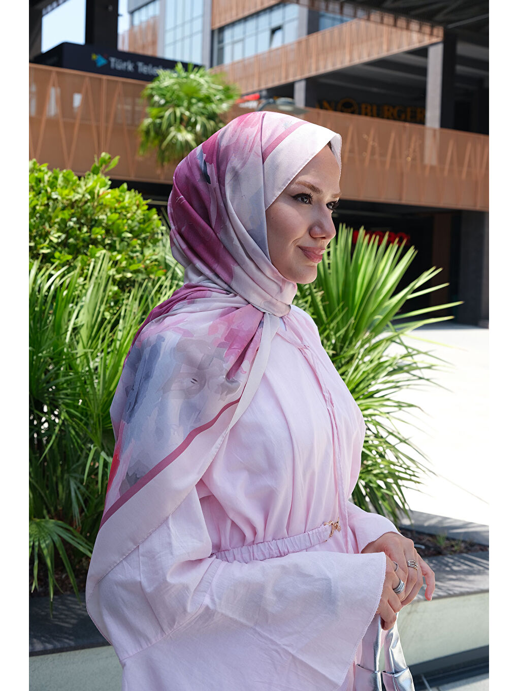 Kadın Boyun Bağcık Detay Bel Lastik Kemerli Elbise Pembe-4