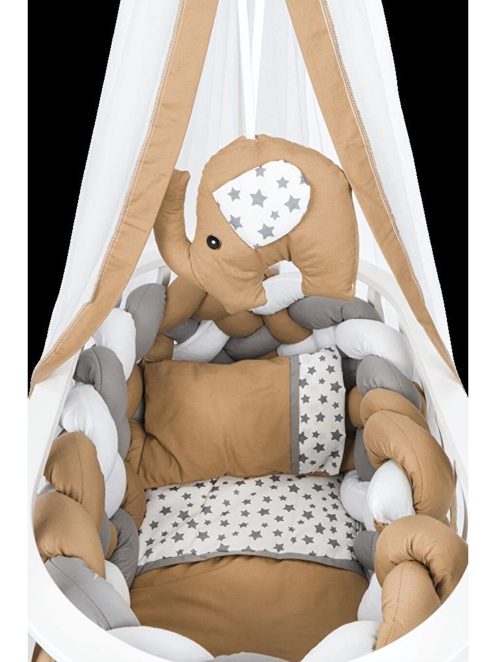 Masal Sepet Beşik Ahşap Beşik Örgülü Uyku Setli Doğal Ahşap Beşik-1