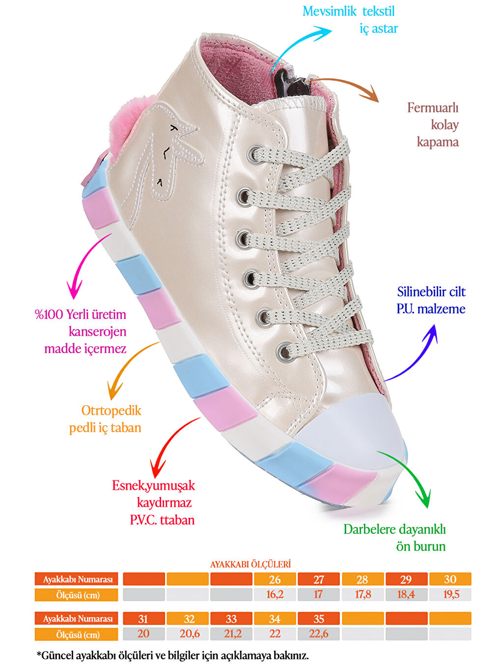 Beyaz Fermuarlı Kız Çocuk Spor Ayakkabı-1