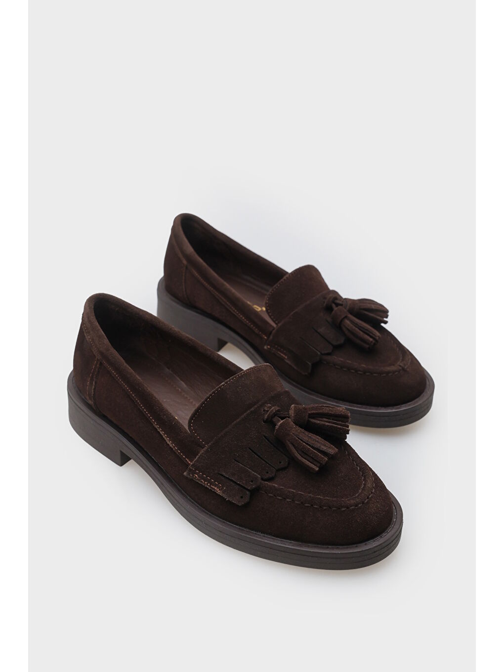Kahverengi Tish Kadın Hakiki Süet Deri Loafer-1