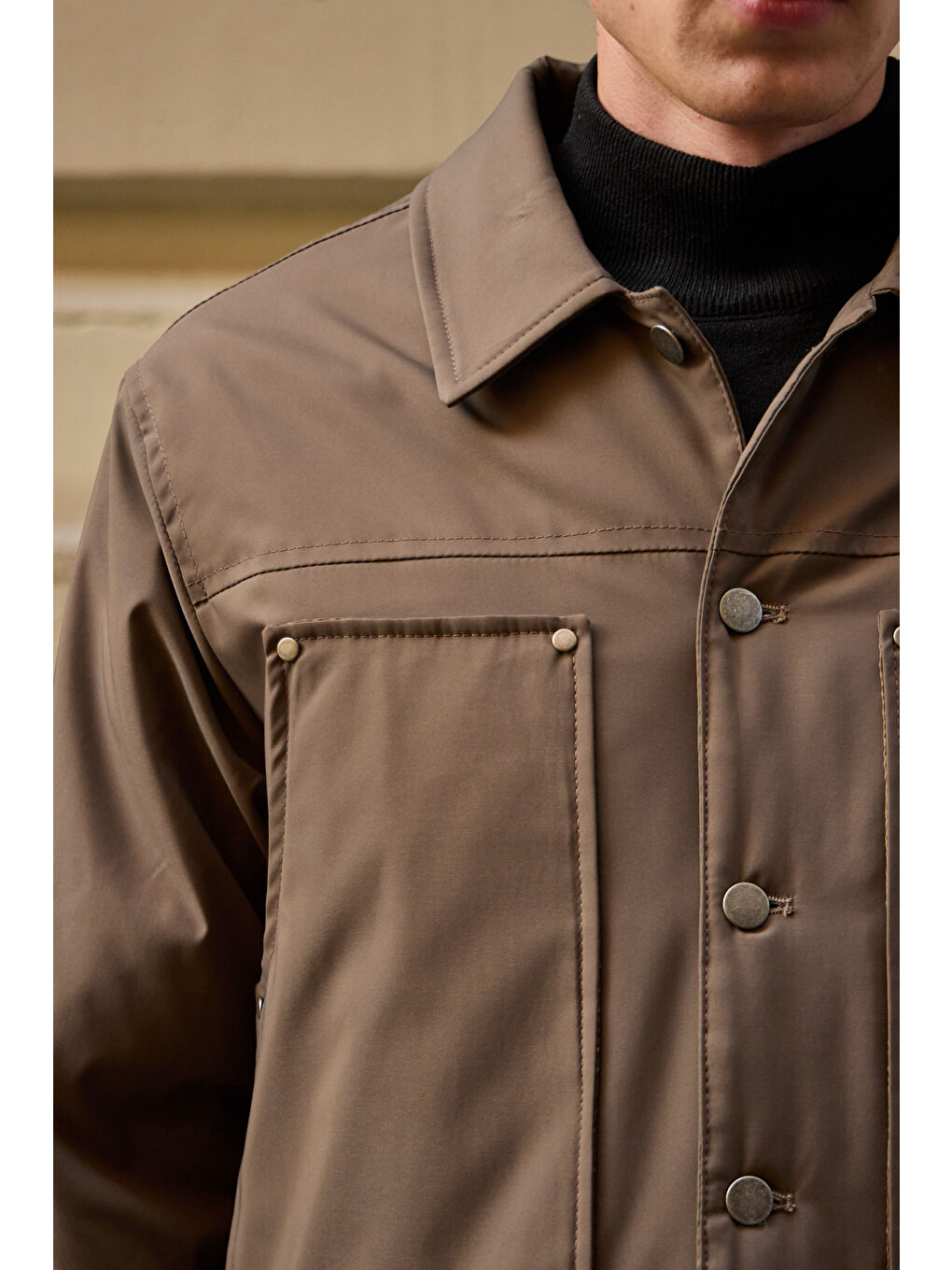 Erkek Modelli Kapitoneli Mont Ceket Kahverengi-3