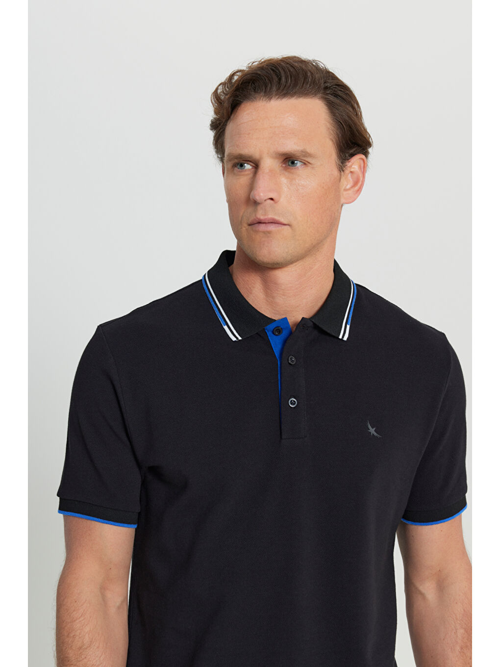 Erkek Siyah %100 Pamuk Slim Fit Dar Kesim Polo Yaka Tişört-3