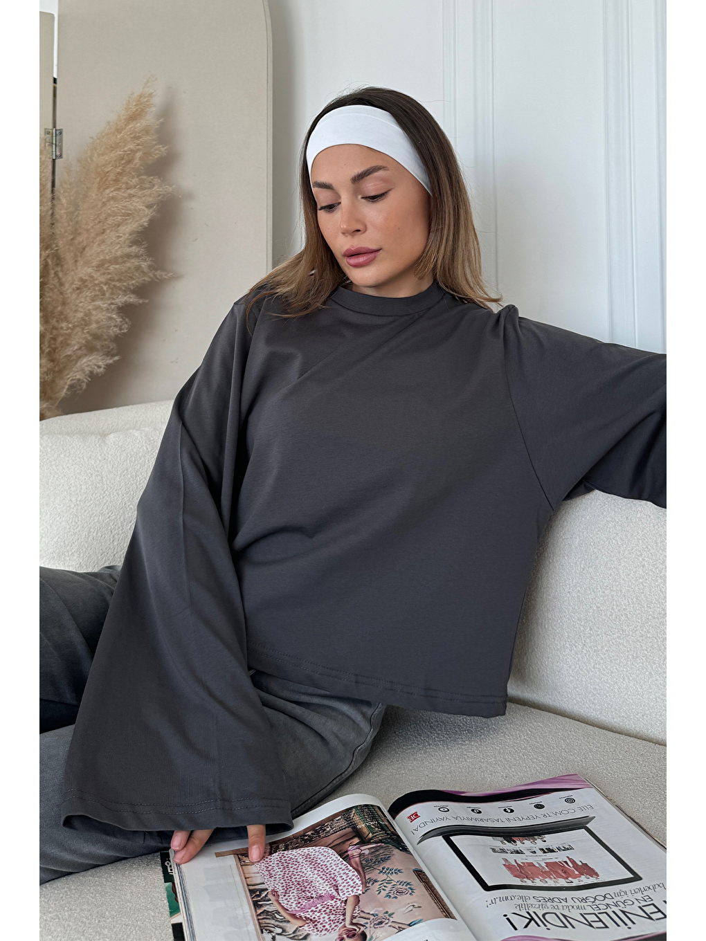 Geniş Kol Oversize 2'Li Paket T-Shirt 965 Haki/Füme-6