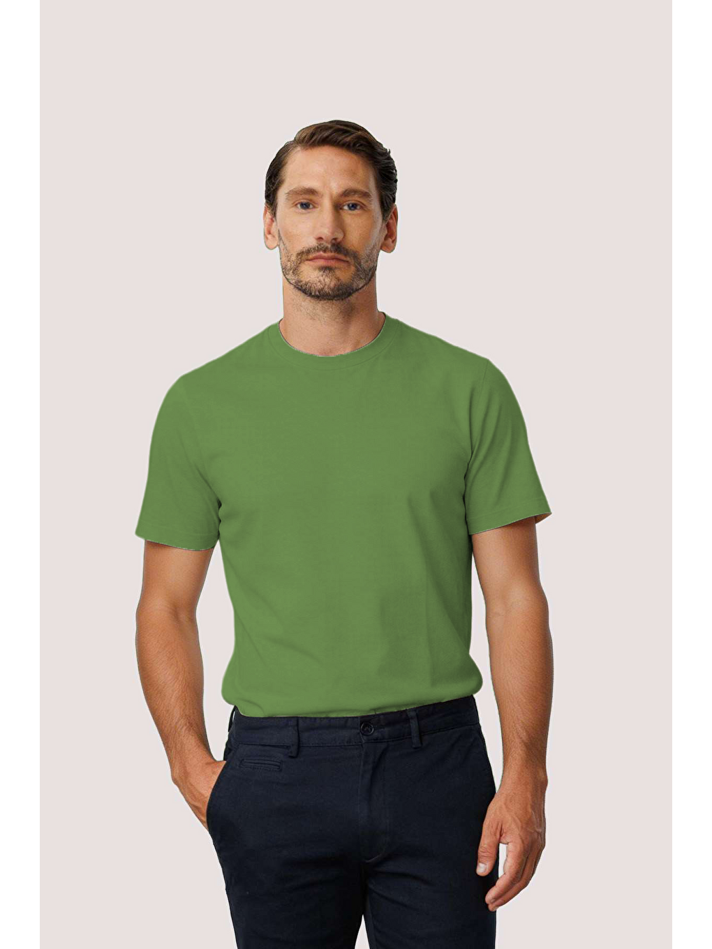 Haki %100 Pamuk Erkek Tişört – Bisiklet Yaka