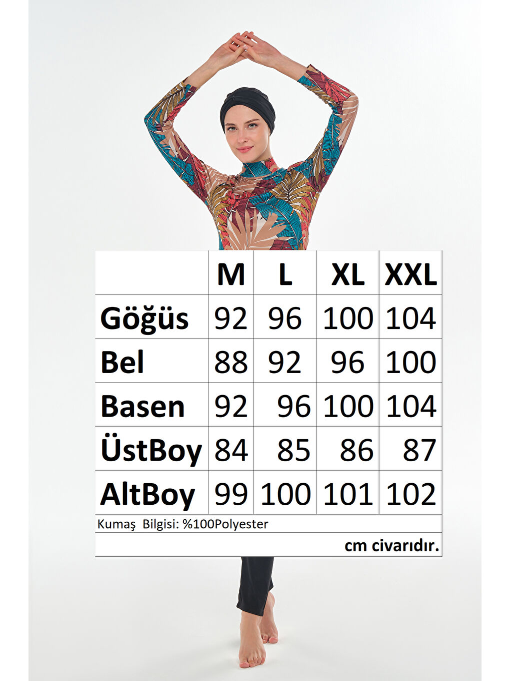 Rozamay Haki Elastanlı Tam Kapalı Tesettür Mayo Desenli 3107 Siyah - 3