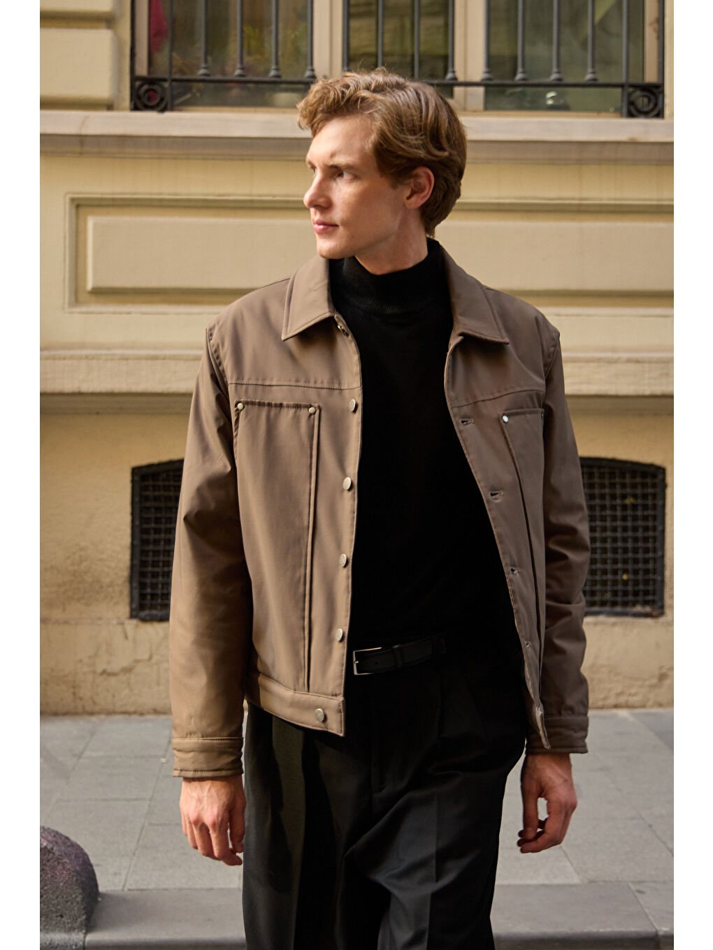 Erkek Modelli Kapitoneli Mont Ceket Kahverengi-4