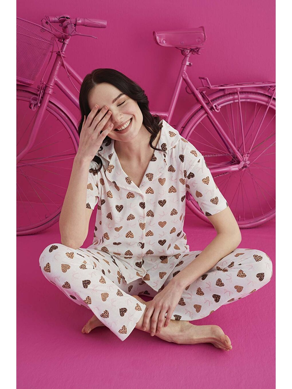 Ekru PAMUKLU DÜĞMELİ PİJAMA TAKIM 451-34 KISAKOL