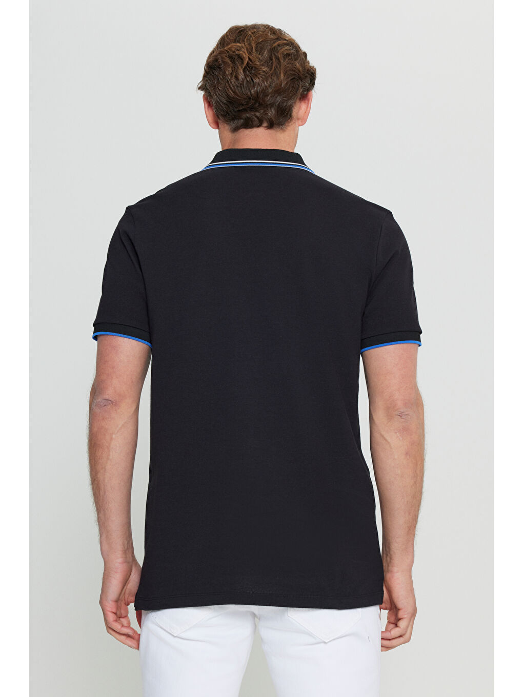 Erkek Siyah %100 Pamuk Slim Fit Dar Kesim Polo Yaka Tişört-4