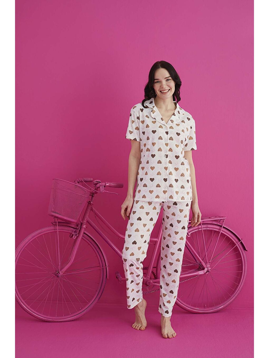 Ekru PAMUKLU DÜĞMELİ PİJAMA TAKIM 451-34 KISAKOL-1