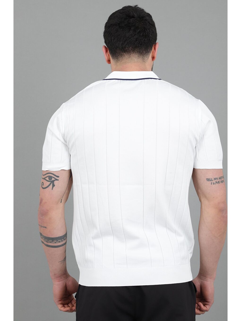 Beyaz Apaç Yaka Çizgi Desen Tişört JRX 1003_30496-6