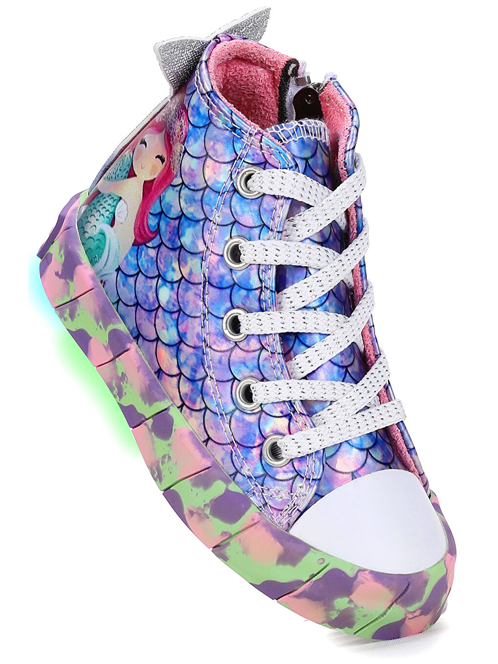 Lila Ruse Deniz Kızı Fermuarlı Işıklı Kız Bebek Spor Ayakkabı