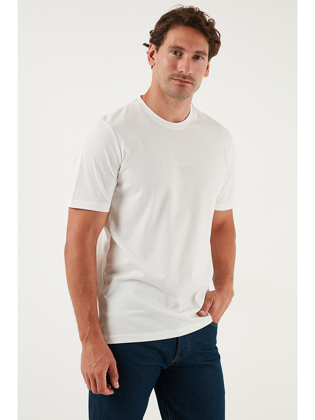 Ekru Pamuklu Baskılı Regular Fit Bisiklet Yaka %100 Pamuk Tişört 59020205-3