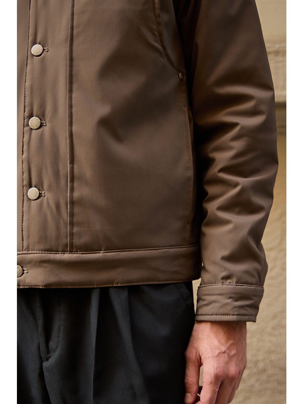 Erkek Modelli Kapitoneli Mont Ceket Kahverengi-5