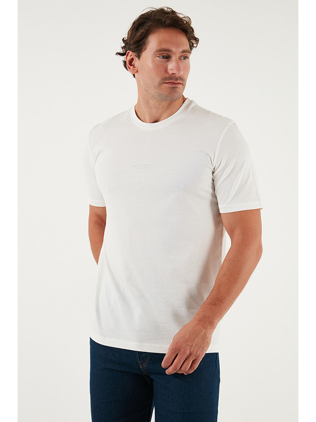 Ekru Pamuklu Baskılı Regular Fit Bisiklet Yaka %100 Pamuk Tişört 59020205-4