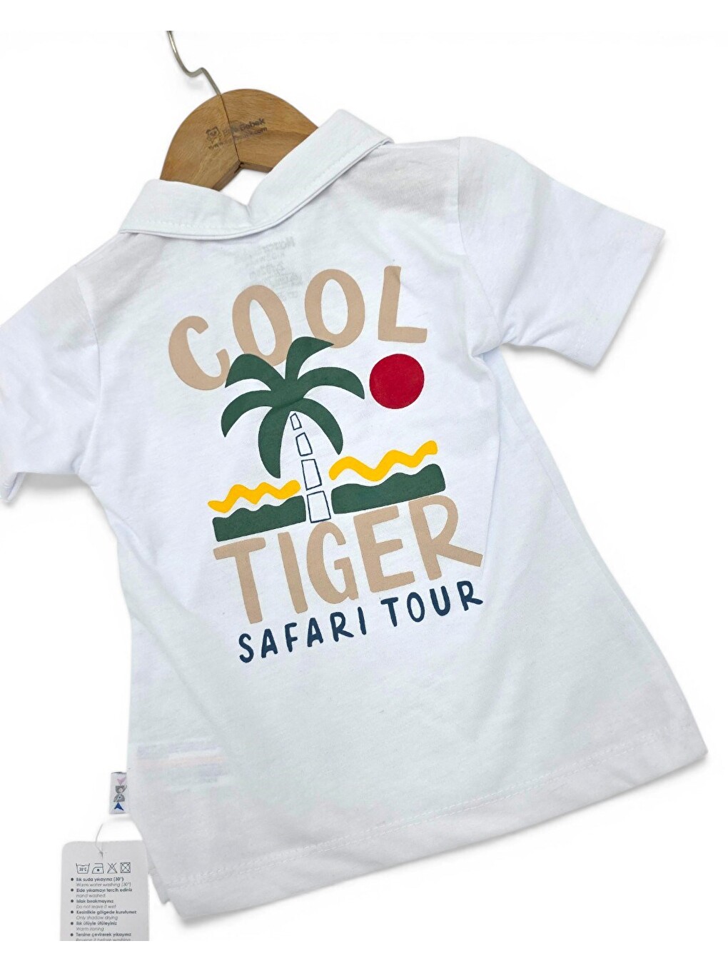 Beyaz Erkek Bebek Yazlık Jean Şortlu Baskılı Polo Yaka T-shirtli 2'li Takım-6