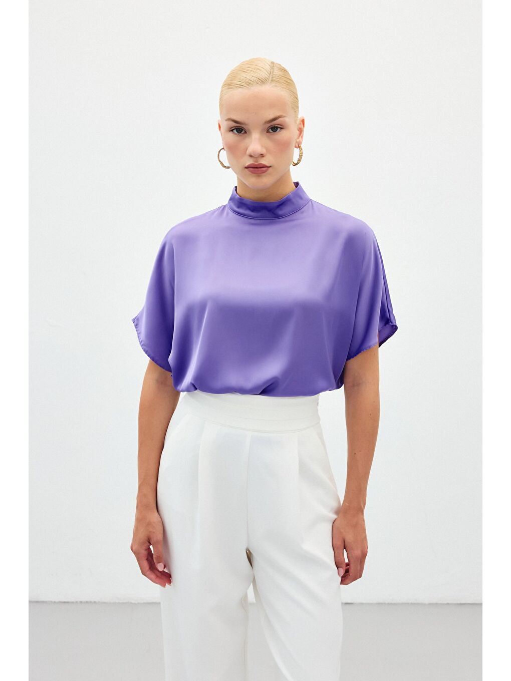 Yarasa Kol Salaş Bluz - Lila-1