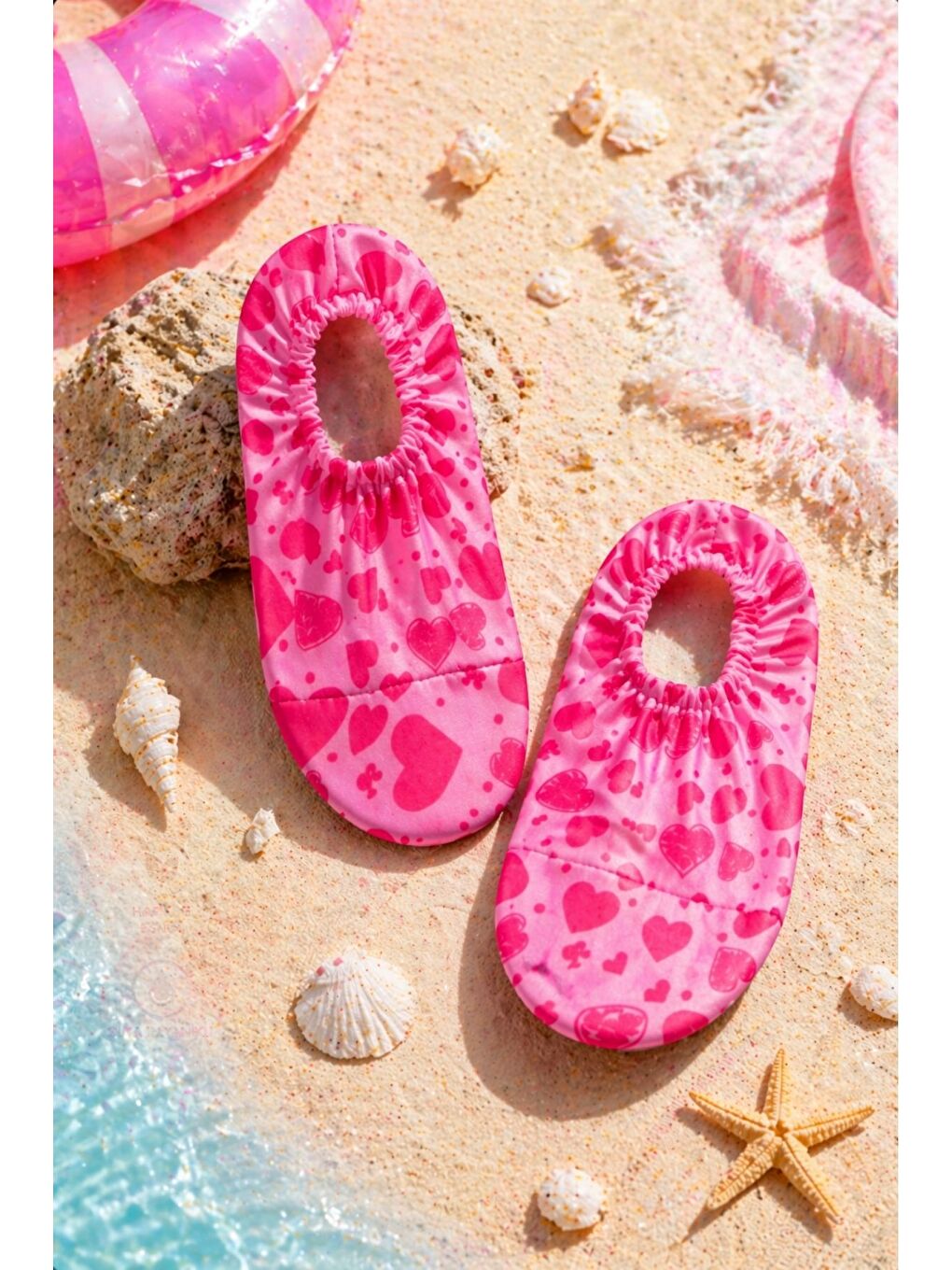 Fuşya Kalp Desenli Pembe Renk Kaymaz Taban Bebek - Çocuk Deniz Ayakkabısı-2