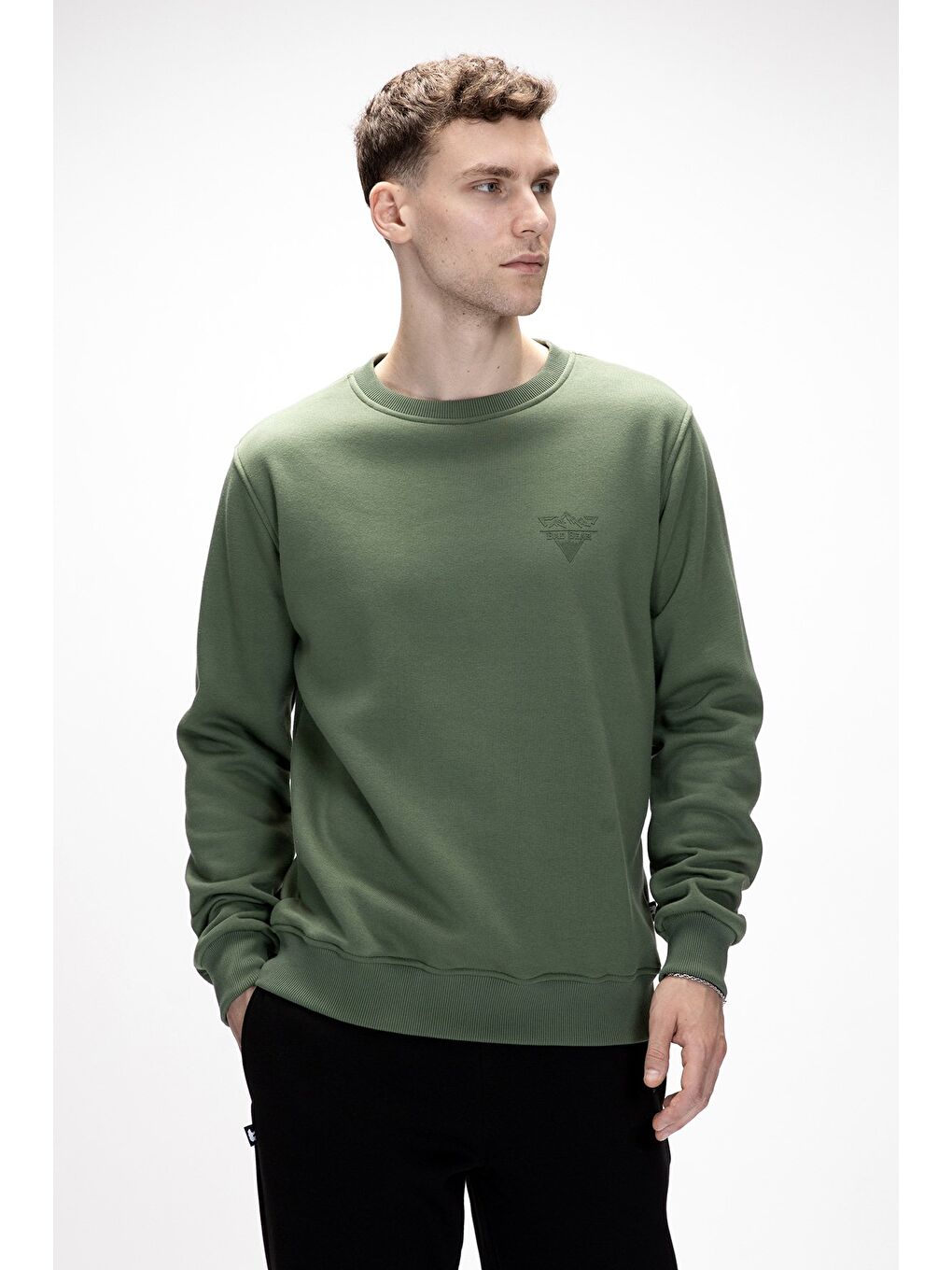 Yeşil Windy Soluk Yeşi̇l Crewneck Erkek Baskılı Sweatshirt-3