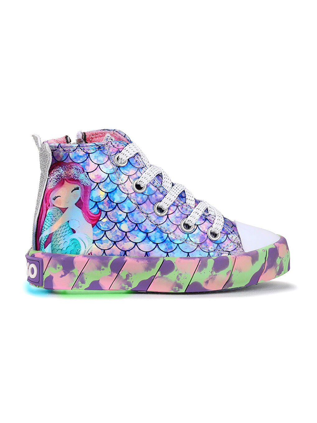 Lila Ruse Deniz Kızı Fermuarlı Işıklı Kız Bebek Spor Ayakkabı-2