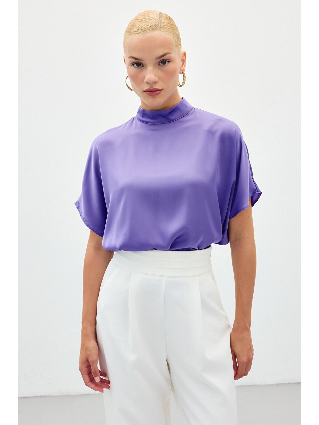 Yarasa Kol Salaş Bluz - Lila-3