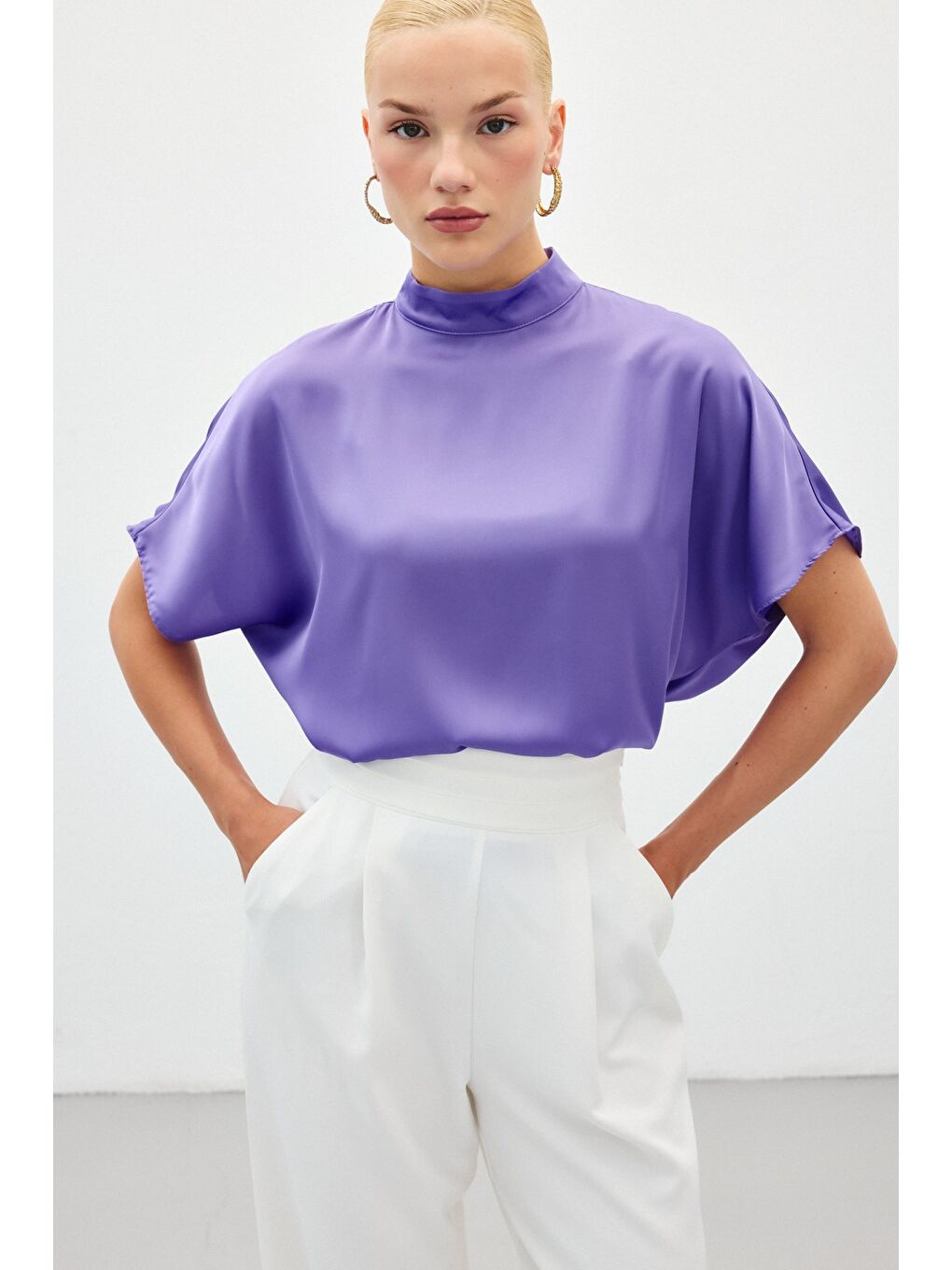 Yarasa Kol Salaş Bluz - Lila-4