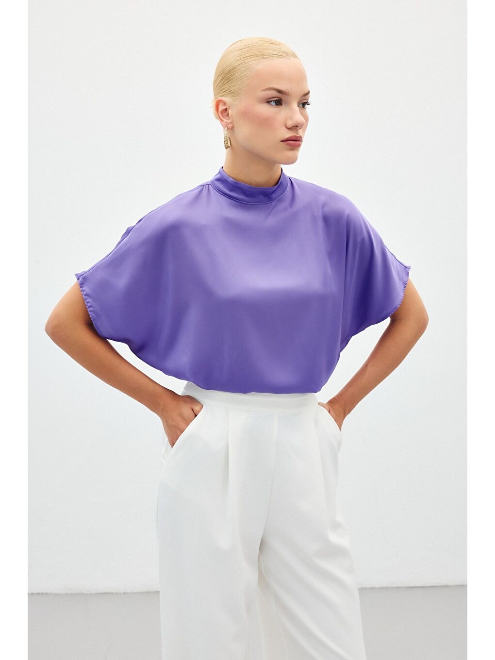 Yarasa Kol Salaş Bluz - Lila-5