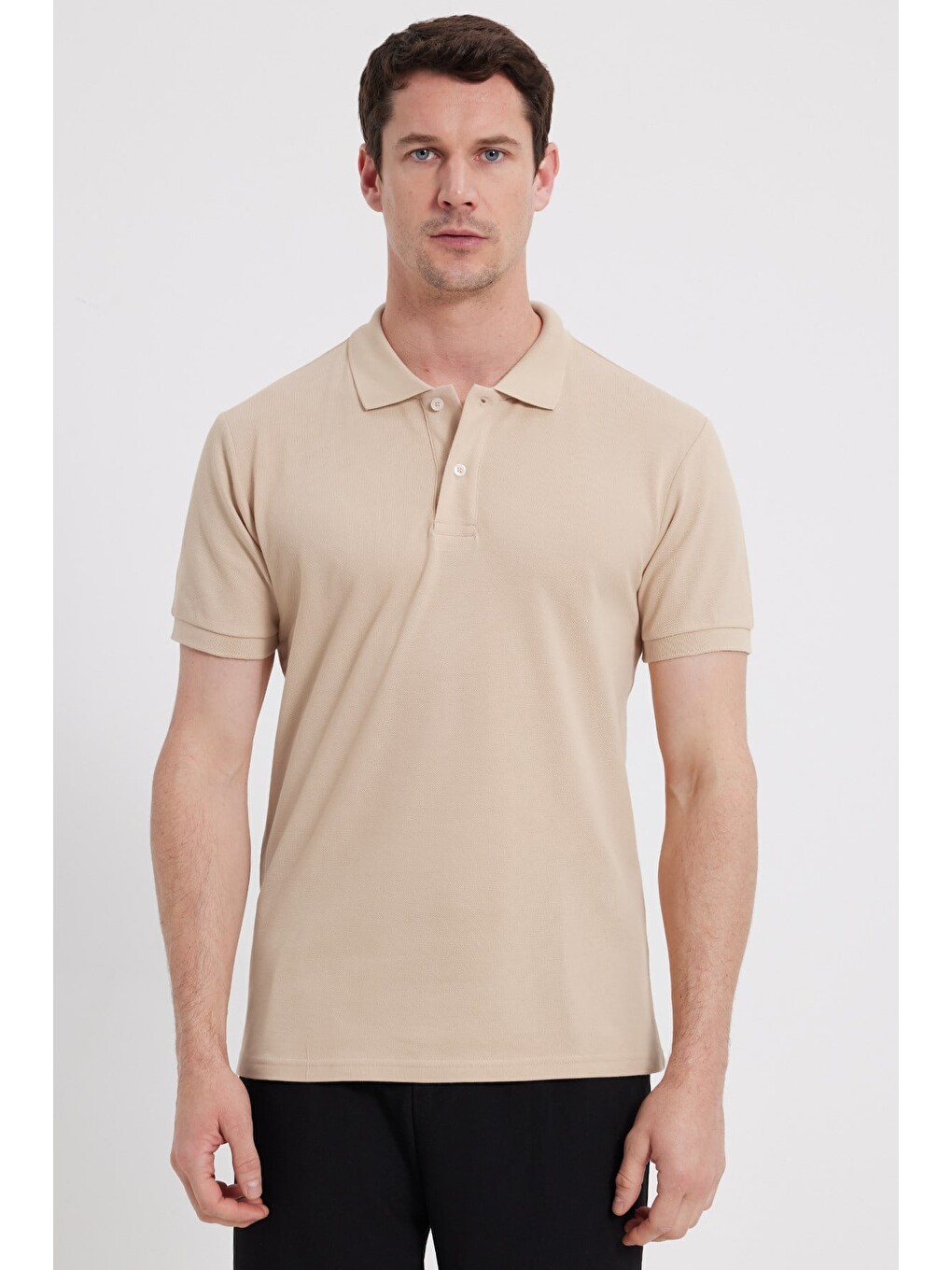 Erkek Slim Fit Dar Kesim %100 Pamuk Kısa Kollu Polo Yaka Ekru Tişört