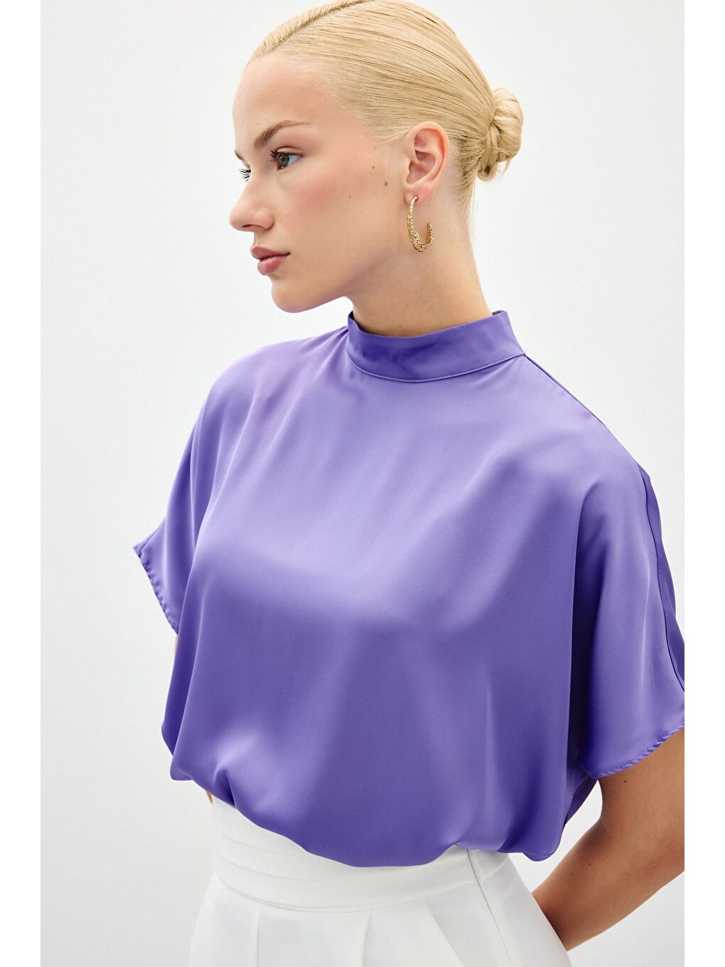 Yarasa Kol Salaş Bluz - Lila-6