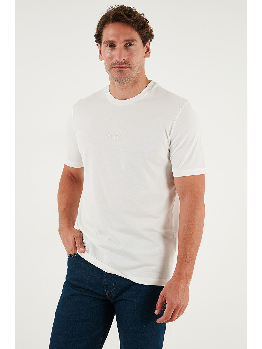 Ekru Pamuklu Baskılı Regular Fit Bisiklet Yaka %100 Pamuk Tişört 59020205-5