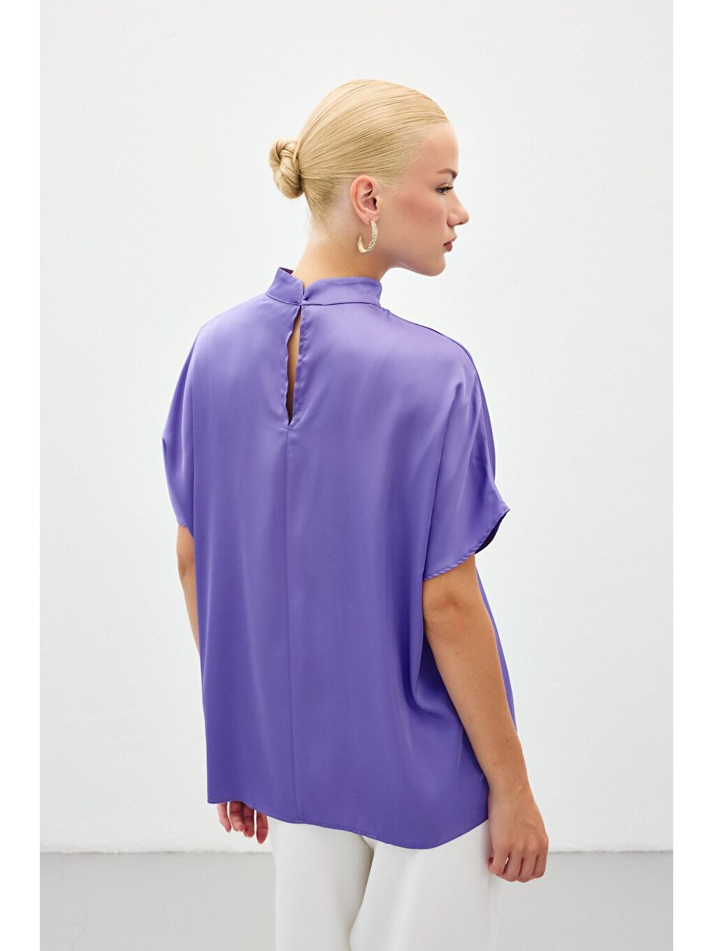 Yarasa Kol Salaş Bluz - Lila-7