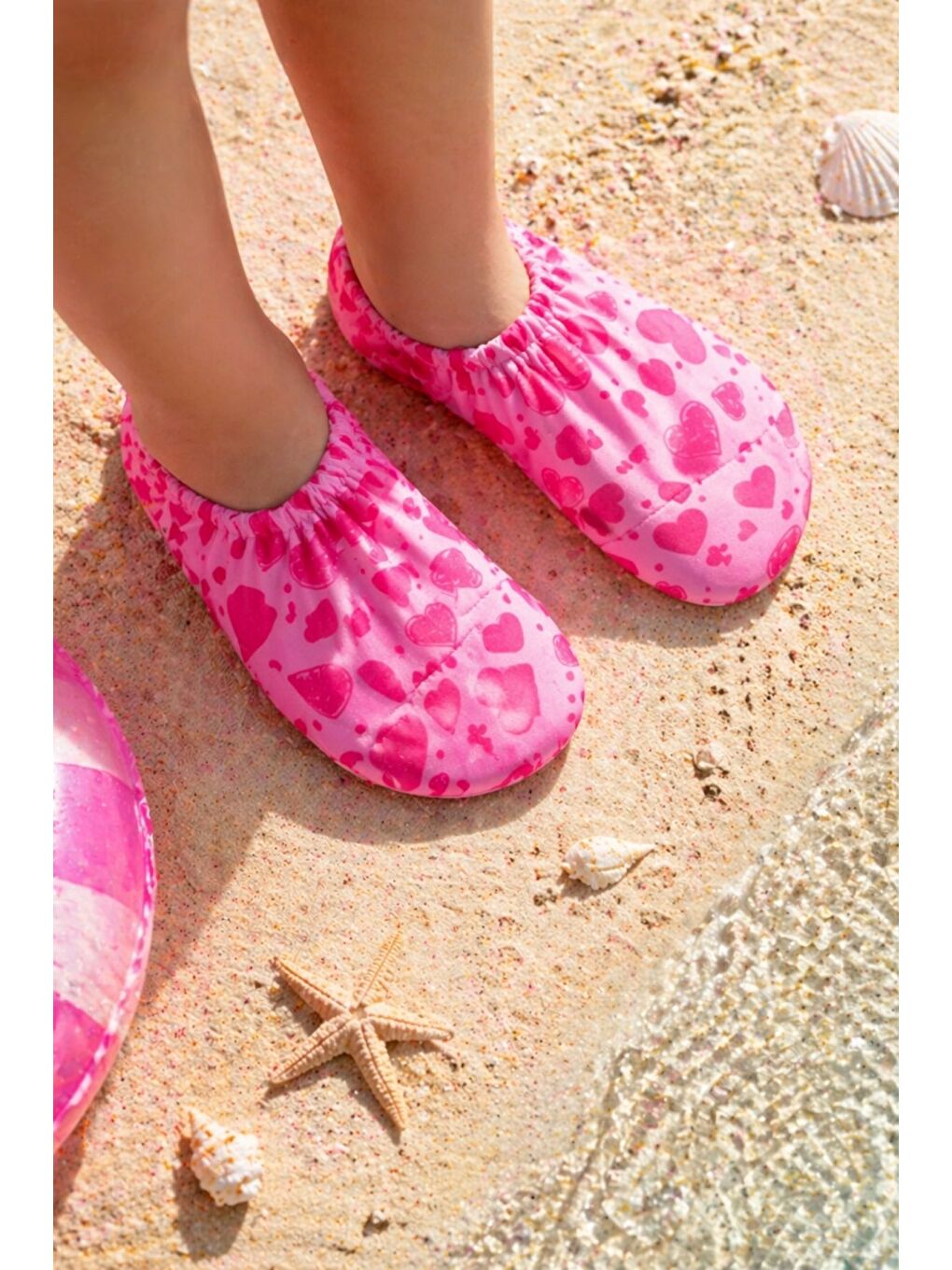 Fuşya Kalp Desenli Pembe Renk Kaymaz Taban Bebek - Çocuk Deniz Ayakkabısı-3
