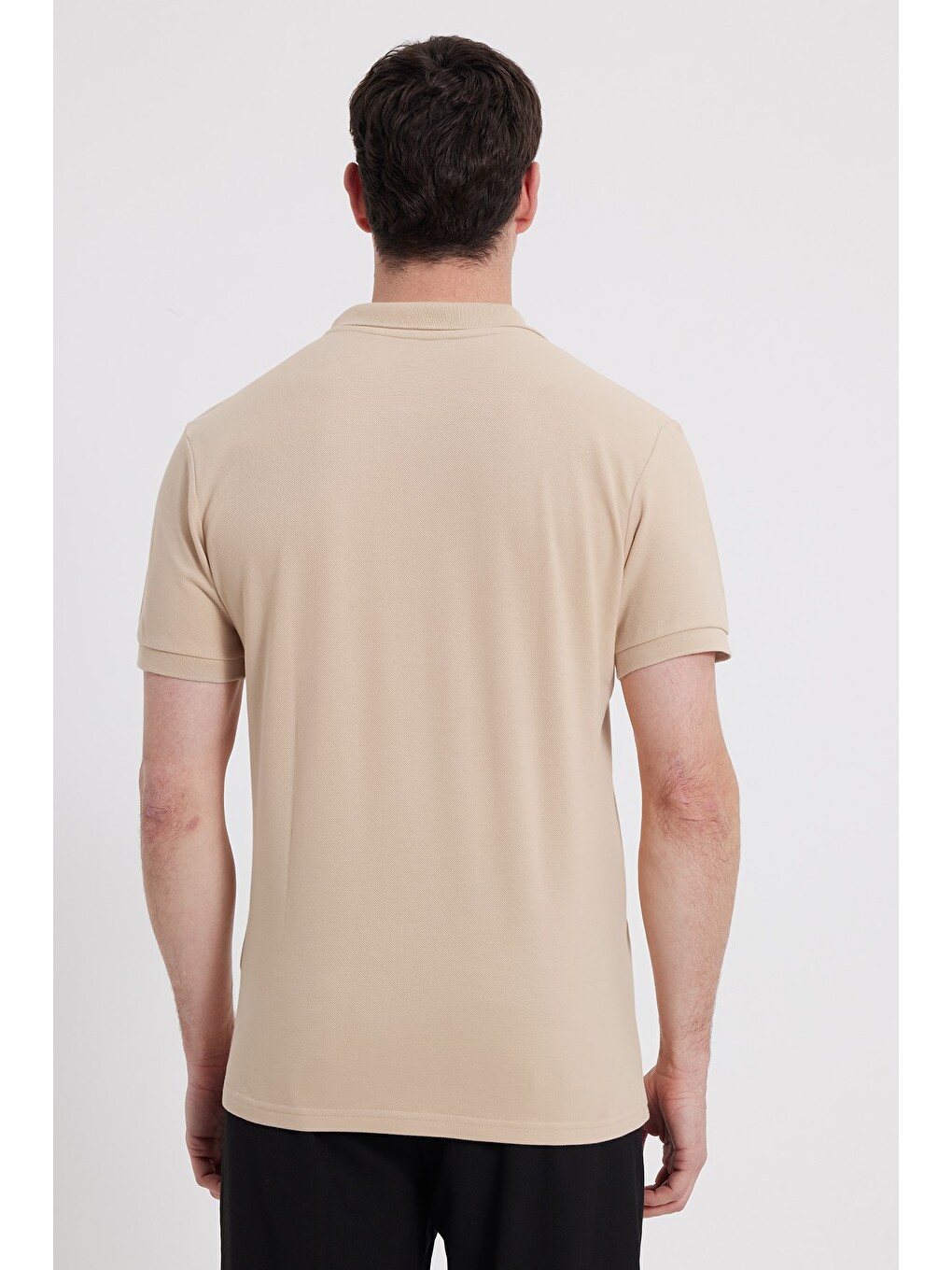 Erkek Slim Fit Dar Kesim %100 Pamuk Kısa Kollu Polo Yaka Ekru Tişört-5