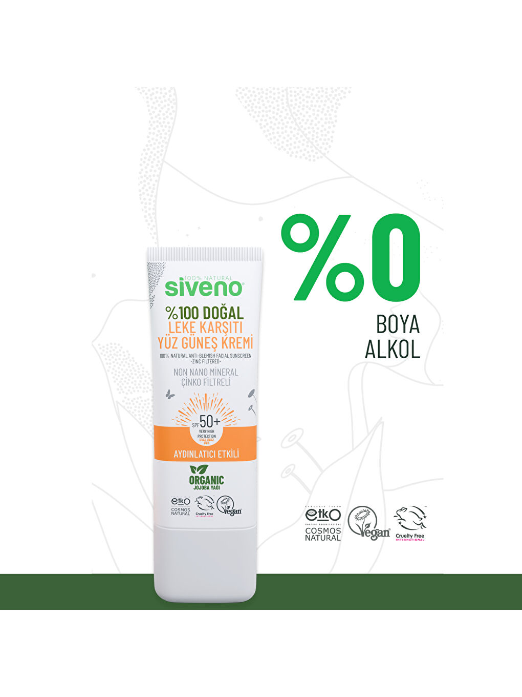 %100 Doğal Yüz Güneş Kremi Leke Karşıtı Aydınlatıcı Çinko Mineral Filtre UVA UVB SPF 50+ 30 ml-2