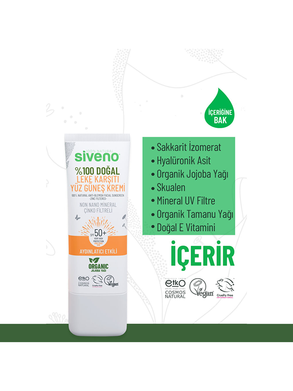 %100 Doğal Yüz Güneş Kremi Leke Karşıtı Aydınlatıcı Çinko Mineral Filtre UVA UVB SPF 50+ 30 ml-3