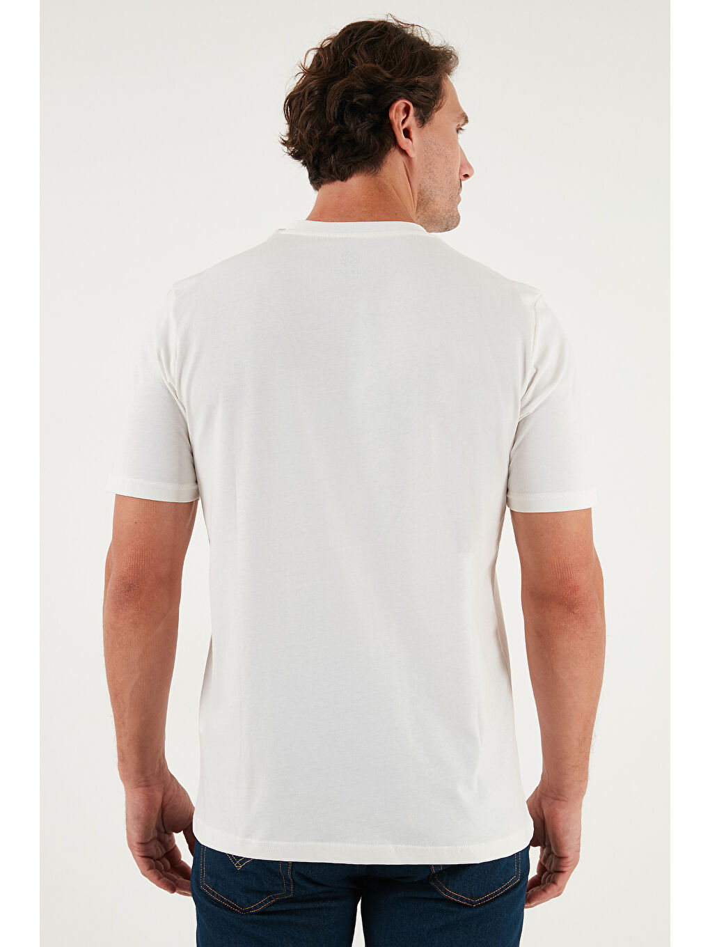 Ekru Pamuklu Baskılı Regular Fit Bisiklet Yaka %100 Pamuk Tişört 59020205-6