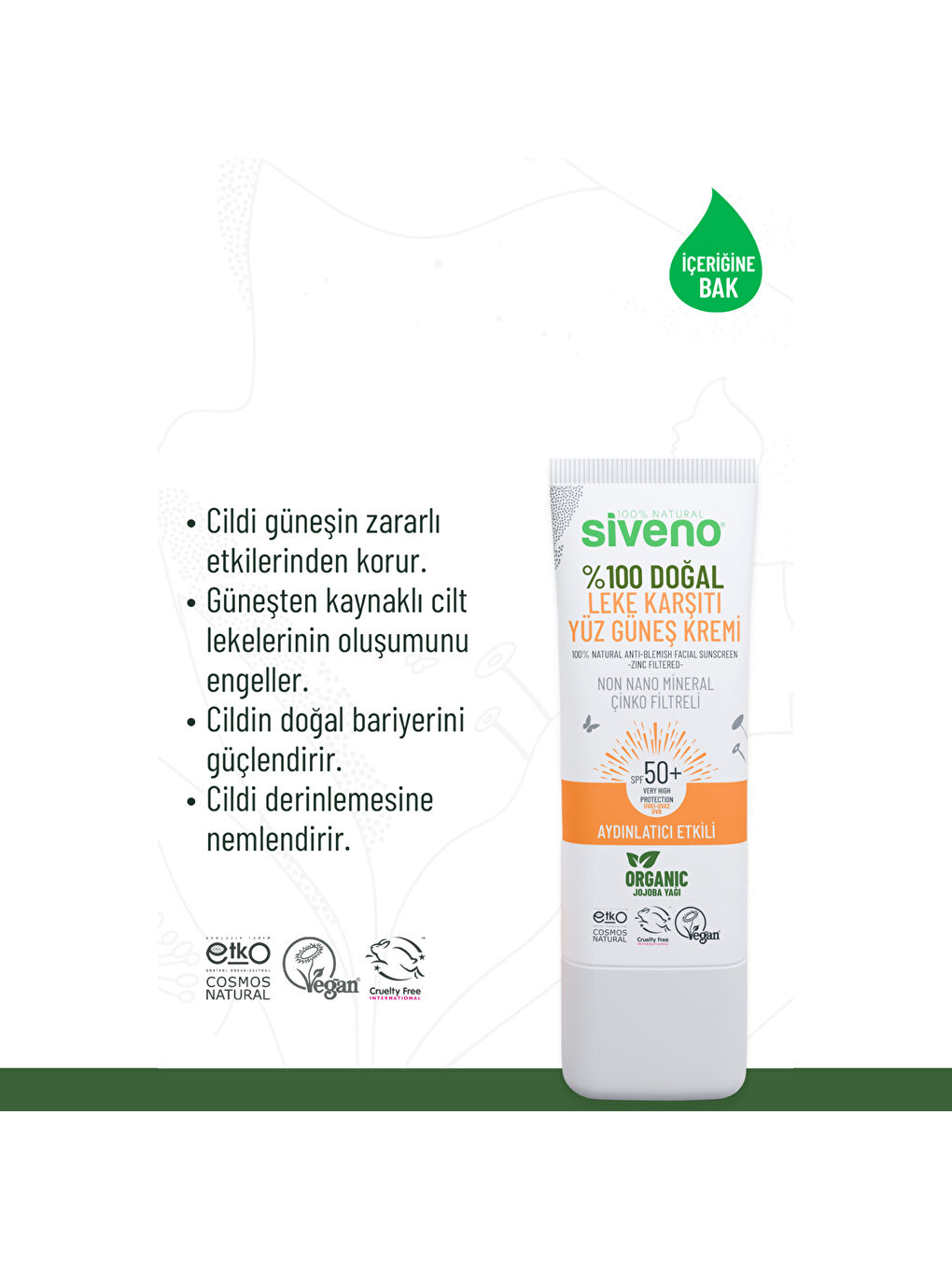 %100 Doğal Yüz Güneş Kremi Leke Karşıtı Aydınlatıcı Çinko Mineral Filtre UVA UVB SPF 50+ 30 ml-4