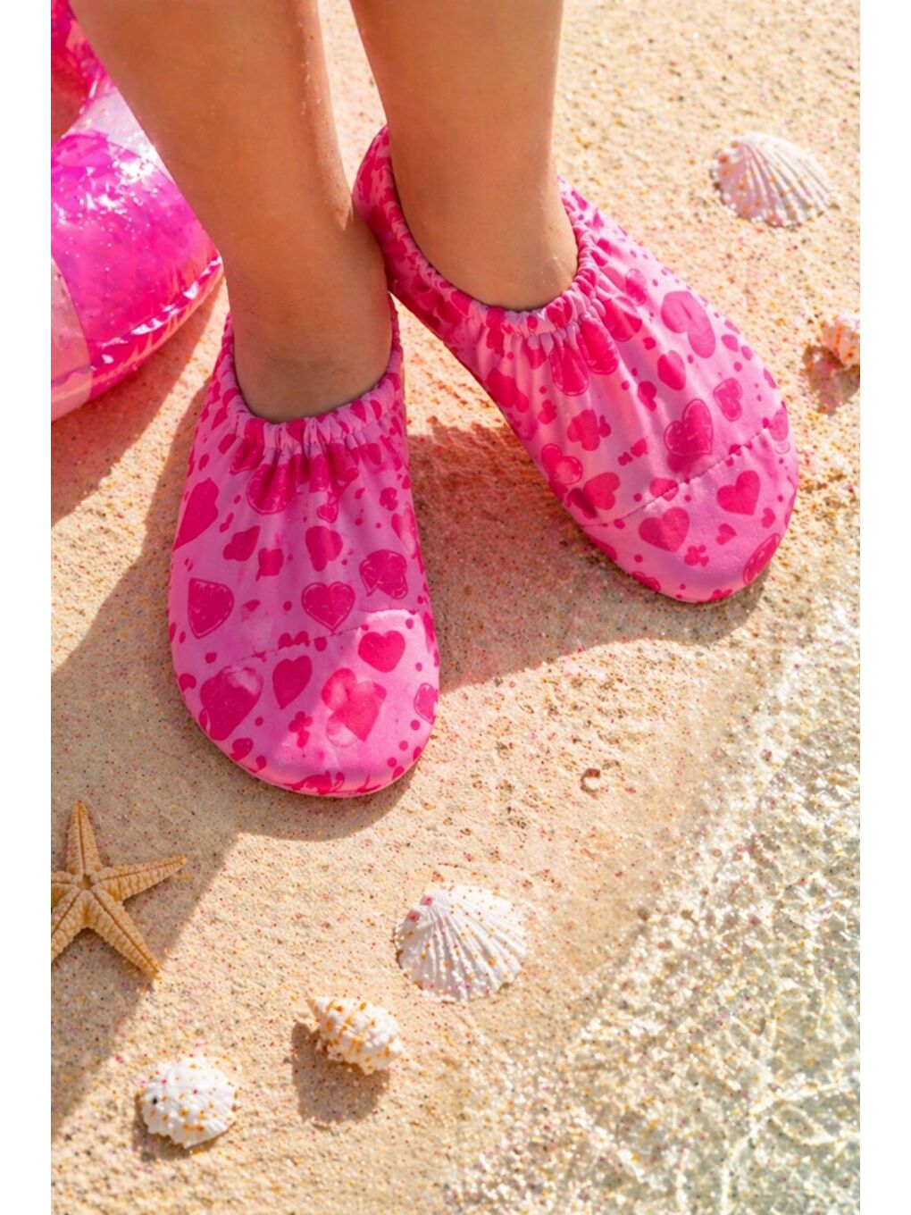Fuşya Kalp Desenli Pembe Renk Kaymaz Taban Bebek - Çocuk Deniz Ayakkabısı-4